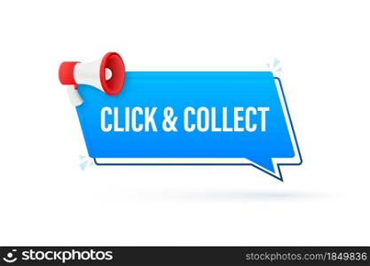Megaphone click and collect banner. Flat style. Website vector icon. Vector stock illustration. Megaphone click and collect banner. Flat style. Website vector icon. Vector stock illustration.