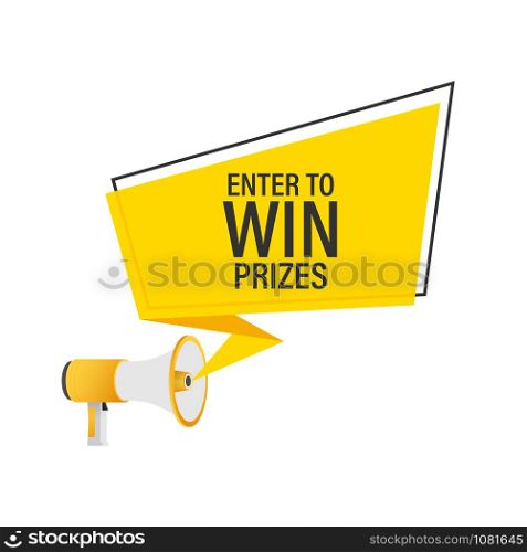 Megaphone Hand, business concept with text Enter to win prizes. Vector stock illustration.. Megaphone Hand, business concept with text Enter to win prizes. Vector stock illustration