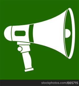 Megaphone icon white isolated on green background. Vector illustration. Megaphone icon green