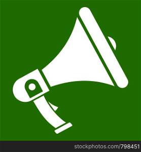 Megaphone icon white isolated on green background. Vector illustration. Megaphone icon green
