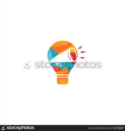 Megaphone in a glowing light bulb logo design.