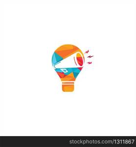Megaphone in a glowing light bulb logo design.