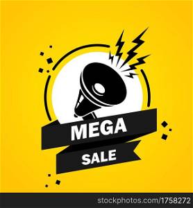Megaphone with Mega salespeech bubble banner. Loudspeaker. Label for business, marketing and advertising. Vector on isolated background. EPS 10.. Megaphone with Mega salespeech bubble banner. Loudspeaker. Label for business, marketing and advertising. Vector on isolated background. EPS 10