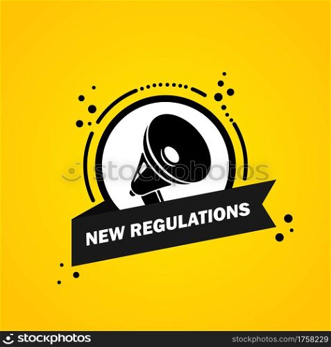 Megaphone with New regulations speech bubble banner. Loudspeaker. Label for business, marketing and advertising. Vector on isolated background. EPS 10.. Megaphone with New regulations speech bubble banner. Loudspeaker. Label for business, marketing and advertising. Vector on isolated background. EPS 10
