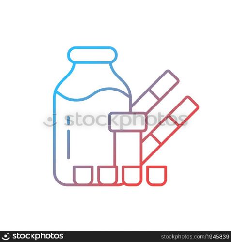Melamine contamination testing gradient linear vector icon. Hazardous products with melamine. Health harming additives. Thin line color symbol. Modern style pictogram. Vector isolated outline drawing. Melamine contamination testing gradient linear vector icon