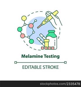 Melamine testing concept icon. Nutritional analysis abstract idea thin line illustration. Detect melamine poison in milk. Isolated outline drawing. Editable stroke. Arial, Myriad Pro-Bold fonts used. Melamine testing concept icon