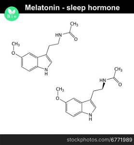 Melatonin hormone 2d structure, sleep hormone, daily rhythms regulator, vector model of molecule, eps 8