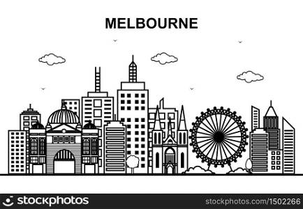 Melbourne City Australia Cityscape Skyline Line Outline Illustration