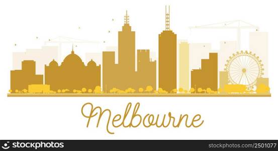 Melbourne City skyline golden silhouette. Vector illustration. Simple flat concept for tourism presentation, banner, placard or web site. Business travel concept. Cityscape with landmarks