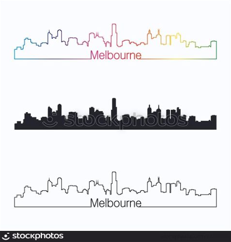 Melbourne skyline linear style with rainbow in editable vector file