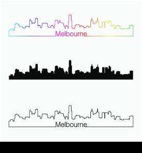 Melbourne skyline linear style with rainbow in editable vector file