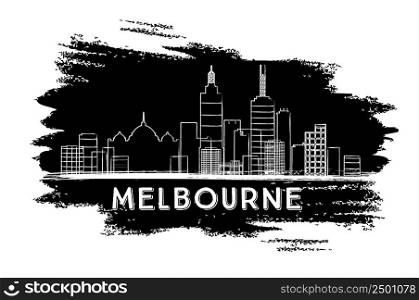 Melbourne Skyline Silhouette. Hand Drawn Sketch. Vector Illustration. Business Travel and Tourism Concept with Modern Buildings. Image for Presentation Banner Placard and Web Site.
