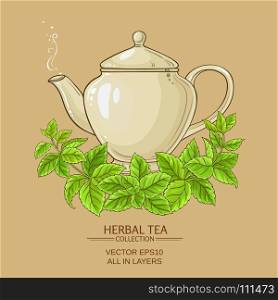 melissa herbal tea. melissa tea in teapot on color background
