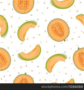 melon; cantaloupe; honeydew; fruit; food; seamless; pattern; illustration; background; vector; wallpaper; graphic; design; textile; fabric; decoration; print; paper; wrap; giftwrap; wrapping; fashion; summer; sweet; fresh; health; healthy; nature; natural; texture; juice; slice; sliced; piece; cut; half; section; delicious; dessert; tasty; ripe; cartoon; plant; organic; eating; seed; orange; green; nutrition; white;