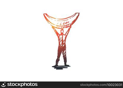 Melon, fruit, food, organic, slice concept. Hand drawn man with slice of melon concept sketch. Isolated vector illustration.. Melon, fruit, food, organic, slice concept. Hand drawn isolated vector.