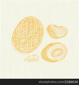 Melon fruit. Hand drawn vector illustration. Pen or marker doodle sketch. Melon fruit. Hand drawn vector illustration. Pen or marker doodle sketch.