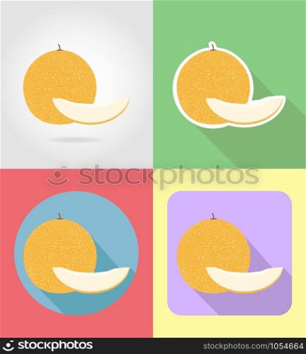 melon fruits flat set icons with the shadow vector illustration isolated on background
