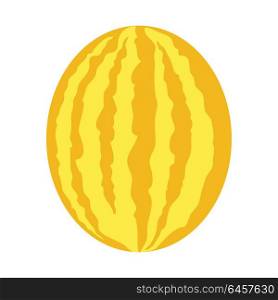 Melon or yellow watermelon vector in flat style design. Fruit illustration for conceptual banners, icons, mobile app pictogram, infographic, and logotype element. Isolated on white background. . Melon Vector Illustration In Flat Style Design.