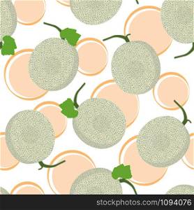 Melon whole seamless pattern on white background, Fresh cantaloupe melon pattern background, Fruit vector illustration.