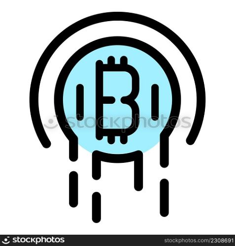 Melting bitcoin icon. Outline melting bitcoin vector icon color flat isolated. Melting bitcoin icon color outline vector