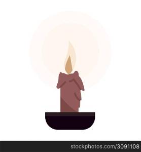 Melting brown candle semi flat color vector object. Full sized item on white. Burning scented candle. Heat of flame simple cartoon style illustration for web graphic design and animation. Melting brown candle semi flat color vector object