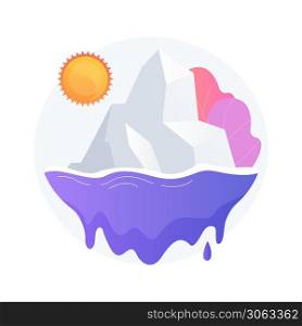 Melting glaciers abstract concept vector illustration. Polar ice caps melting, mountain glacier disappearing cause, raising sea level, global warming, world temperature rise abstract metaphor.. Melting glaciers abstract concept vector illustration.