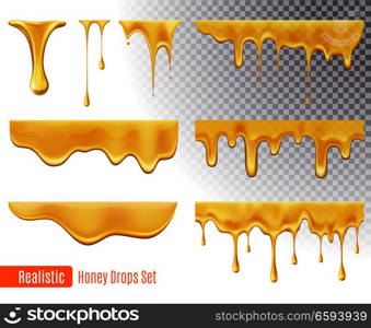 Melting honey drops realistic transparent set isolated vector illustration. Honey Drops Set