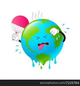 Melting planet earth character. Stop global warming concept. Illustration isolated on white background.