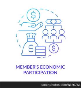 Member economic participation blue gradient concept icon. Cooperative principle abstract idea thin line illustration. Capital control. Isolated outline drawing. Myriad Pro-Bold font used. Member economic participation blue gradient concept icon