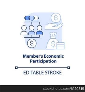 Member economic participation light blue concept icon. Cooperative principle abstract idea thin line illustration. Isolated outline drawing. Editable stroke. Arial, Myriad Pro-Bold fonts used. Member economic participation light blue concept icon