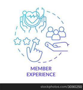 Member experience blue gradient concept icon. Service for customer comfort. Healthcare macro trends abstract idea thin line illustration. Isolated outline drawing. Myriad Pro-Bold font used. Member experience blue gradient concept icon