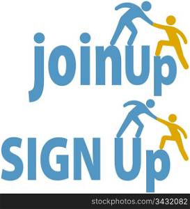 Member helps a person sign up to join a group company or website icons