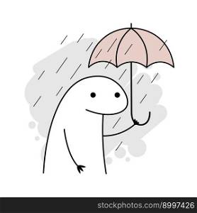 Meme flork holding an umbrella in the rain.