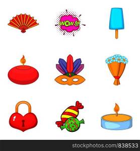 Memorable event icons set. Cartoon set of 9 memorable event vector icons for web isolated on white background. Memorable event icons set, cartoon style