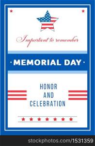 Memorial Day event poster flat vector template. Celebration for Civil War anniversary. US freedom and liberty. Brochure, booklet one page concept design. National american holiday flyer, leaflet . ZIP file contains: EPS, JPG. If you are interested in custom design or want to make some adjustments to purchase the product, don&rsquo;t hesitate to contact us! bsd@bsdartfactory.com. Memorial Day event poster