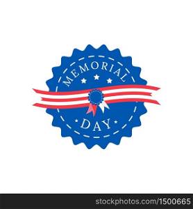Memorial Day flat color vector badge. Stripes and stars on navy background. National american holiday sticker. US freedom celebration patch. War hero honor ceremony isolated design element. Memorial Day flat color vector badge
