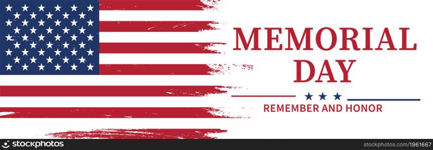 Memorial Day lettering banner with USA flag and stars. Remember and honor background. Memorial day in USA. Vector illustration eps10.. Memorial Day lettering banner with USA flag and stars. Remember and honor background.