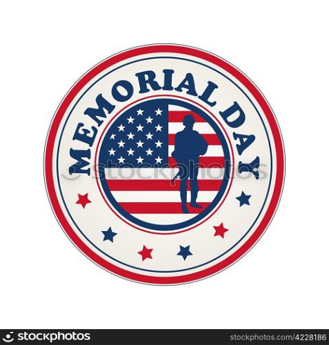 Memorial Day stamp with flag of USA and soldier silhouette over white background