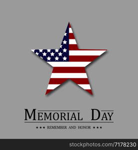 Memorial Day. USA flag with Star and shadow in flat design on light background. Eps10. Memorial Day. USA flag with Star and shadow in flat design on light background