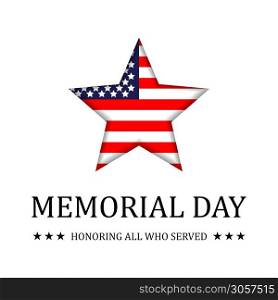Memorial day vector background, united states american flag concept in shape of star backdrop illustration