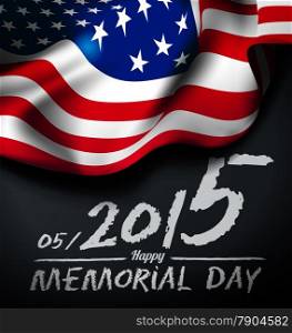 Memorial day vector illustration with US flag and congratulations on the chalkboard