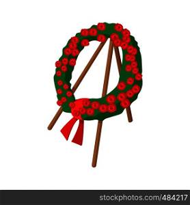 Memorial wreath of flowers cartoon icon on a white background. Memorial wreath of flowers cartoon icon