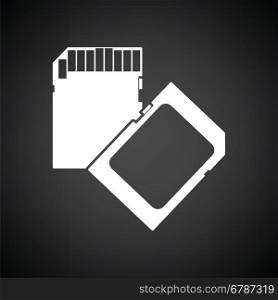 Memory card icon. Black background with white. Vector illustration.