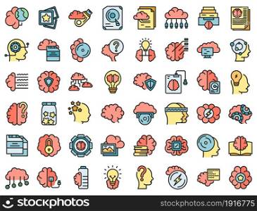 Memory icons set outline vector. Brain care. Awareness creative. Memory icons set line color vector