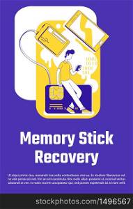 Memory stick recovery poster flat silhouette vector template. Mobile data storage technology Brochure, booklet one page concept design with cartoon characters. Flyer, leaflet with text space. Memory stick recovery poster flat silhouette vector template