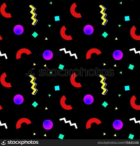 Memphis 80s style seamless pattern with crazy shapes