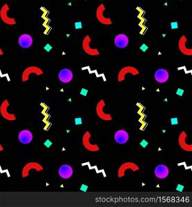 Memphis 80s style seamless pattern with crazy shapes