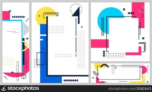 Memphis banners cover art line, 80s and 90s banner poster, modern design geometric shape, abstract graphic hipster trendy, vector illustration. Memphis banners cover art line, 80s and 90s
