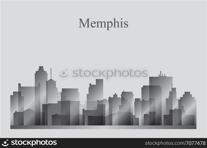 Memphis city skyline silhouette in grayscale, vector illustration