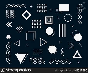 Memphis geometric abstract background. Modern, hipster pattern with geometric figures, halftone dots, graphic lines for tissue, wallpapers and postcards. Blue and golden colors. Style 80s, 90s. Vector. Memphis geometric abstract background. Modern, hipster pattern with geometric figures, halftone dots, graphic lines for tissue, wallpapers, postcards. Blue and golden colors. Style 80s, 90s. Vector.